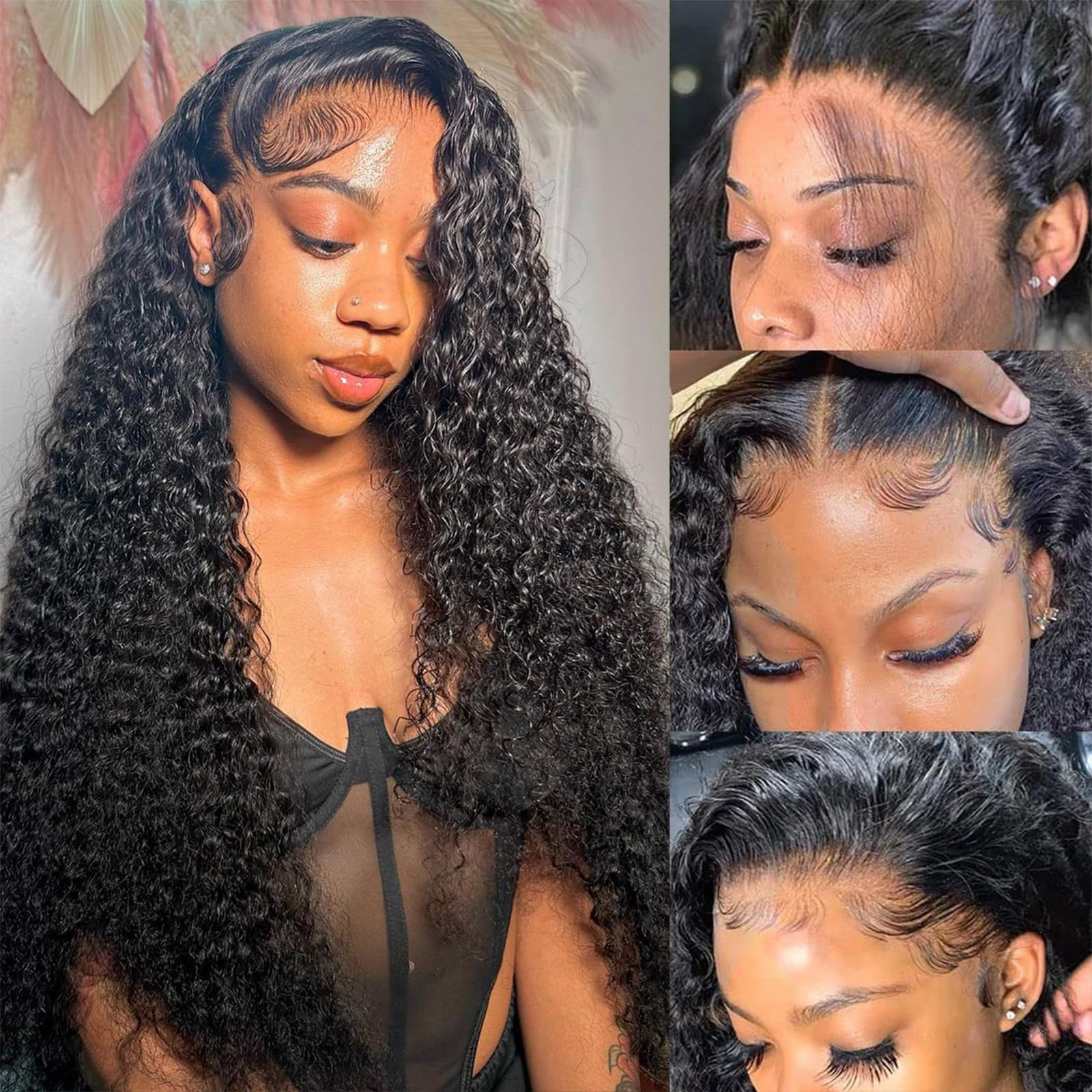 Odored deep wave lace front wig 30-inch front view for natural parting and styling