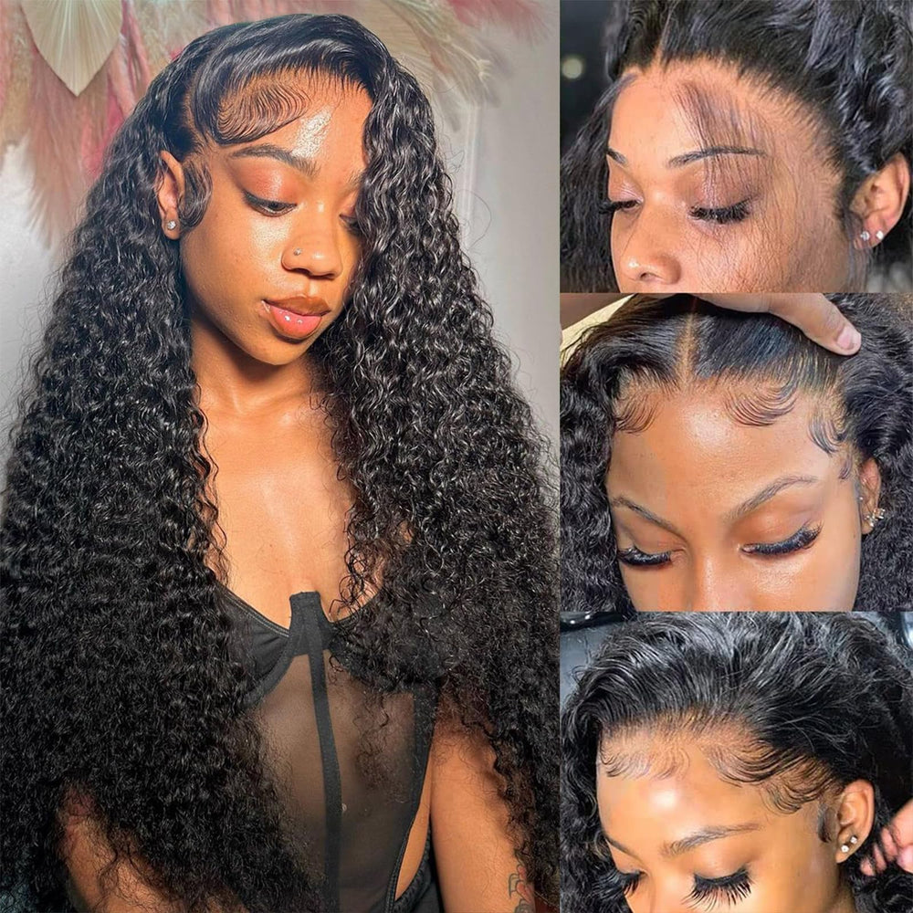 Odored deep wave lace front wig 30-inch front view for natural parting and styling