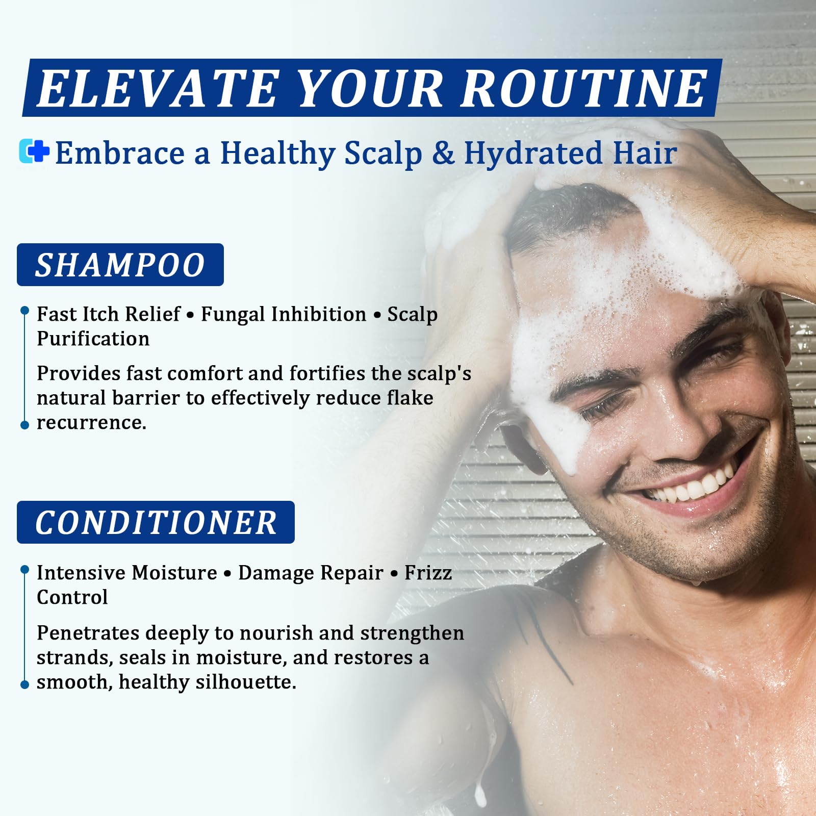 Oely antifungal shampoo and conditioner packaging emphasizing professional-grade care.