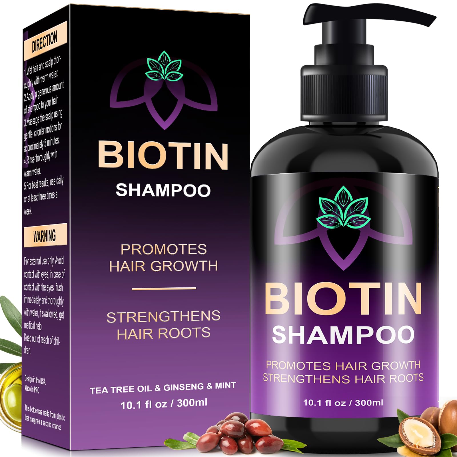 Oely Biotin Hair Growth Shampoo bottle highlighting root-strengthening formula for fuller hair.
