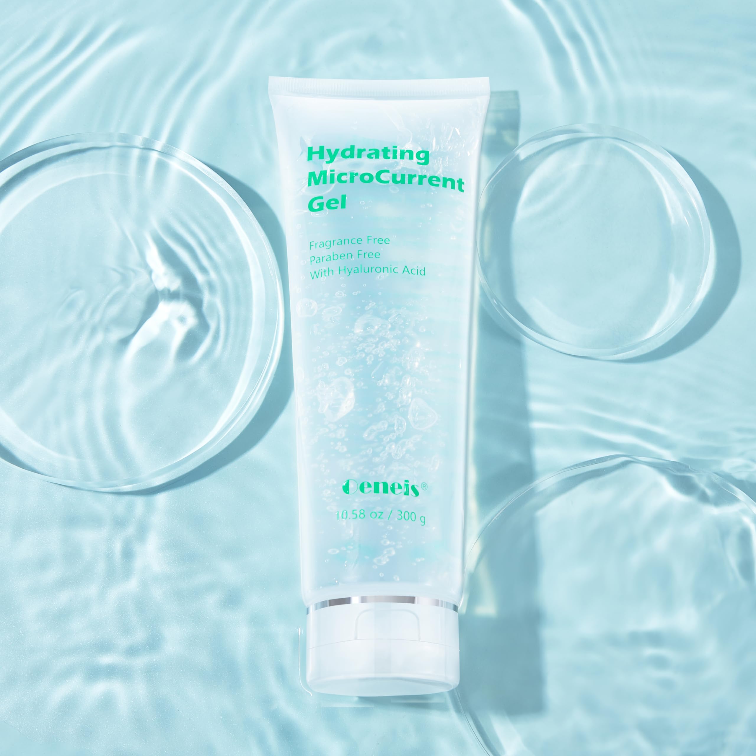 Oeneis Hydrating Microcurrent Gel back view showing fragrance-free formula for sensitive skin.