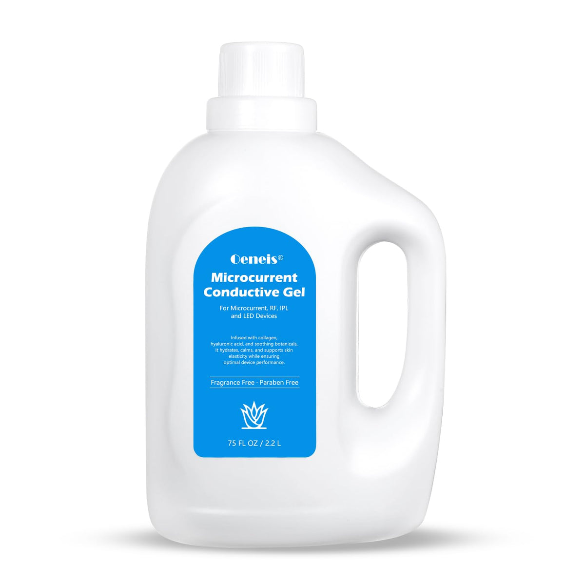 Oeneis microcurrent conductive gel bottle, ready for facial sessions.