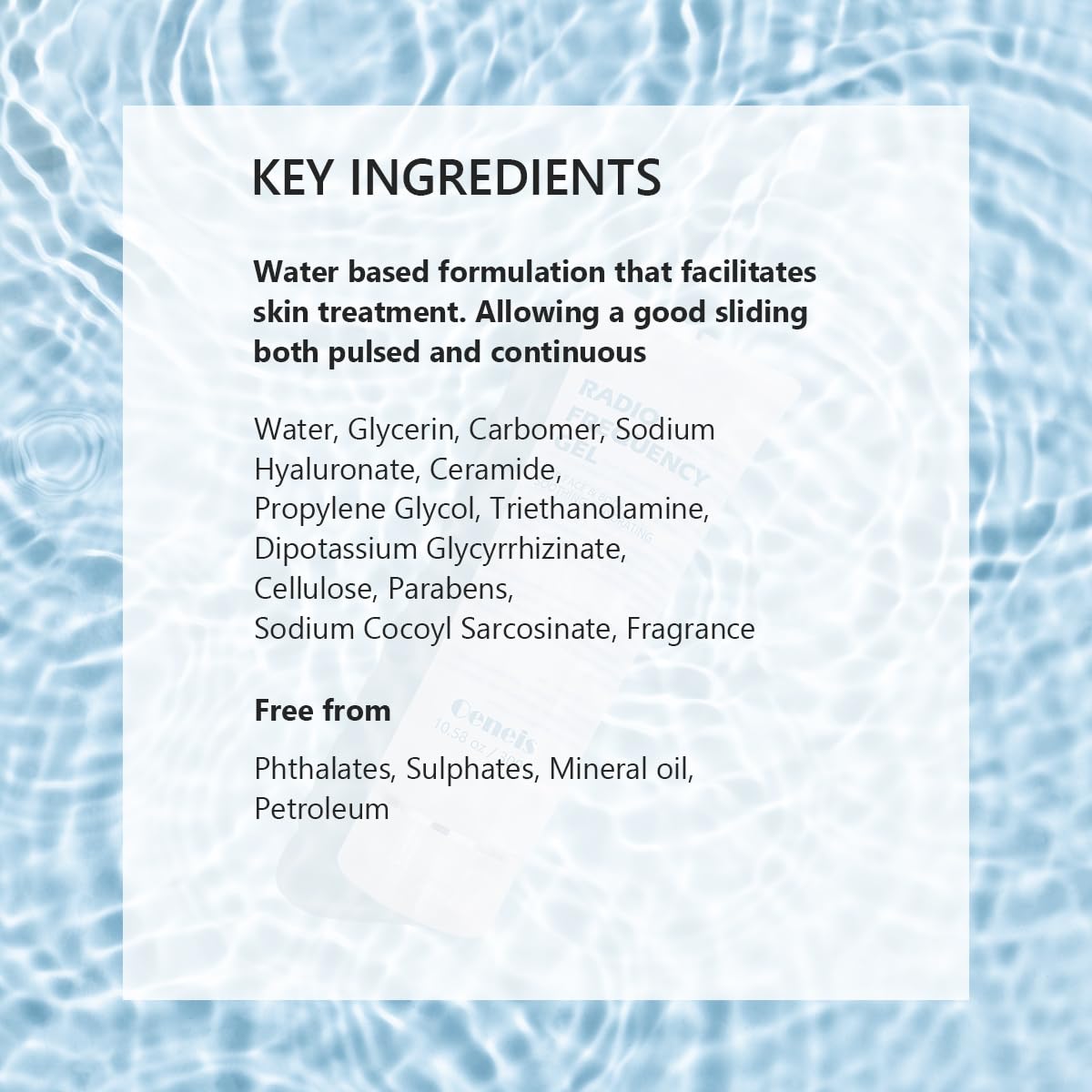 Oeneis RF gel with hyaluronic acid hydrates and soothes skin.