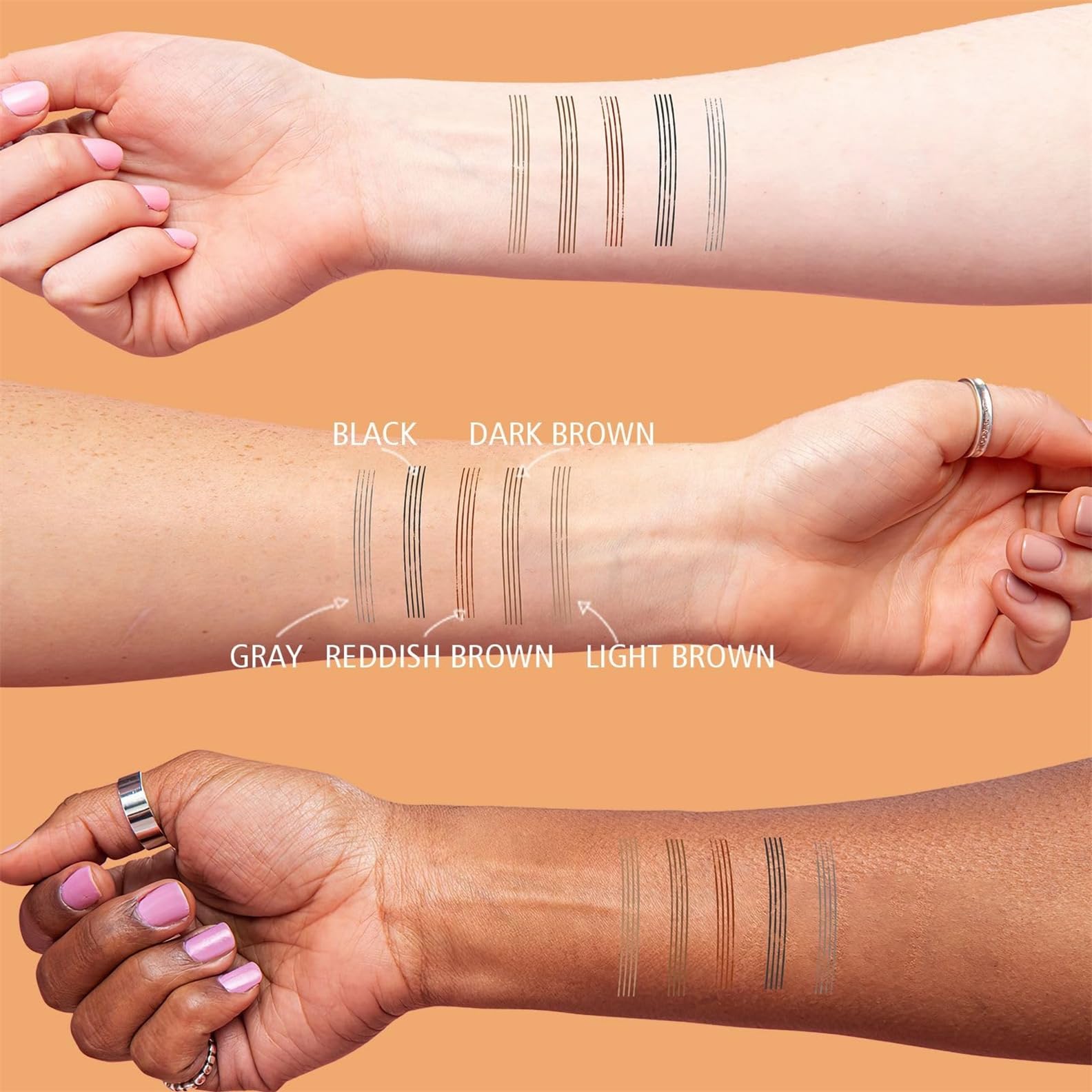 OETUIOW eyebrow swatch in light brown for natural color matching.