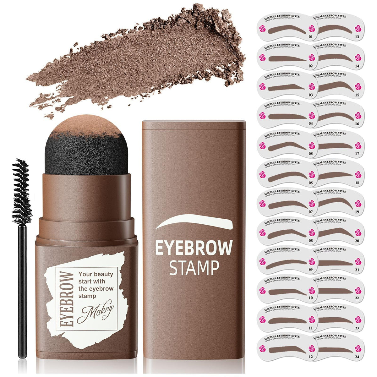 OETUIOW eyebrow stamp kit with 24 stencils for versatile brow shapes