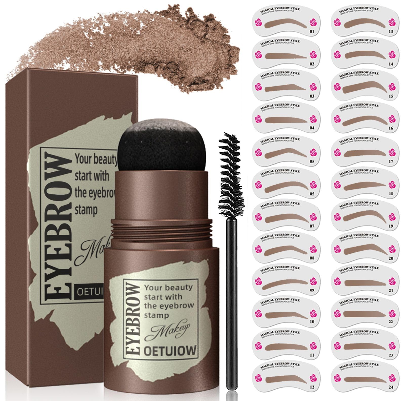OETUIOW Eyebrow Stamp and Stencil Kit open with cards for easy shaping.