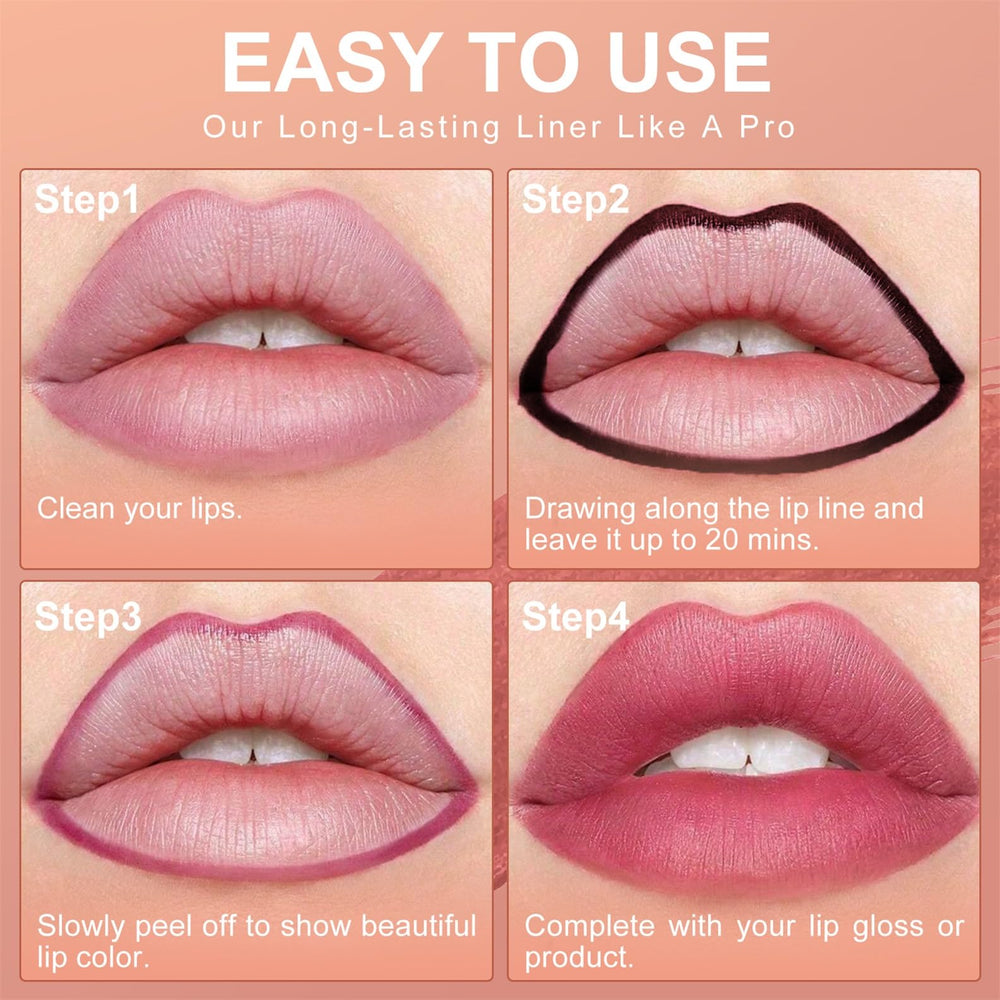 OETUIOW peel-off lip liner being peeled to reveal moisturized lips