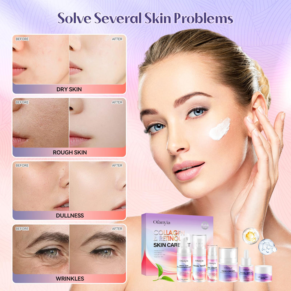 Ofanyia collagen-retinol serum bottle targets signs of aging with nourishing hydration.