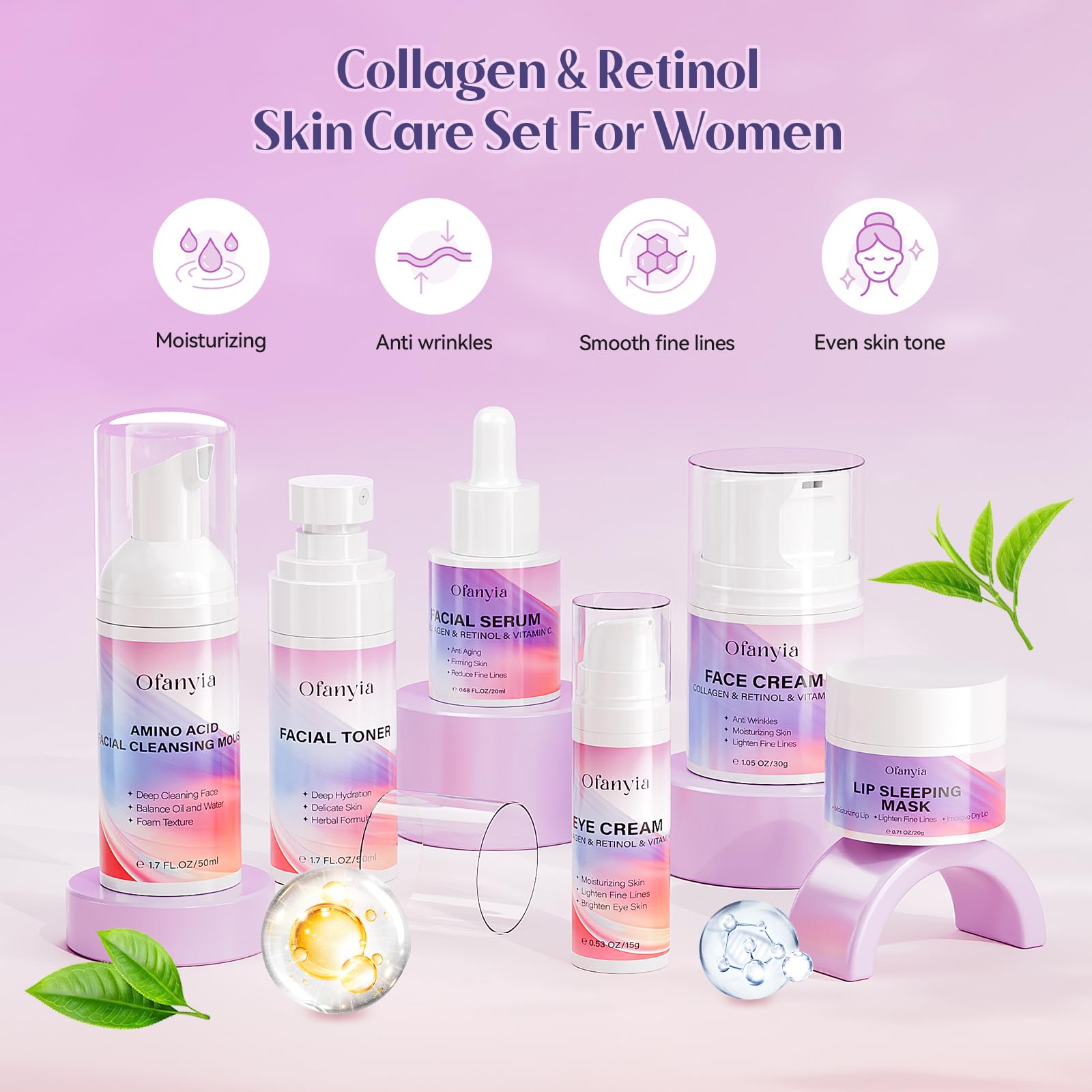 Ofanyia facial toner bottle refreshes and balances skin for a smooth base.
