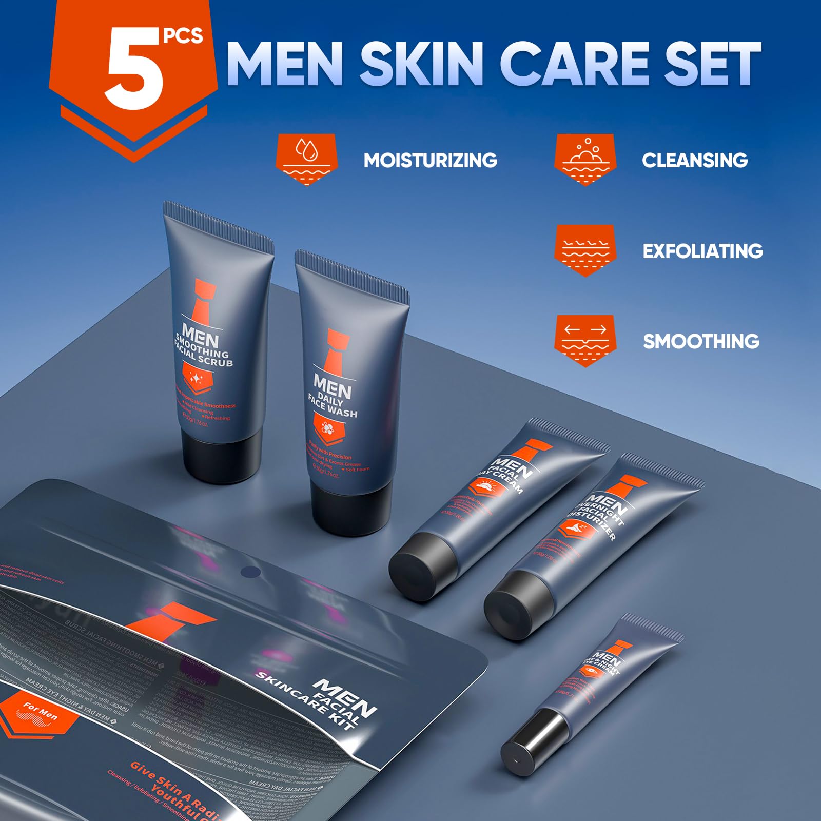 Ofanyia mens skincare set facial scrub exfoliates dull skin for a smoother feel.