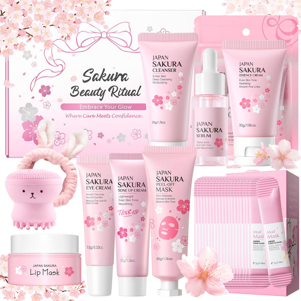 Ofanyia Sakura skincare set packaging, ideal for gifting and travel.