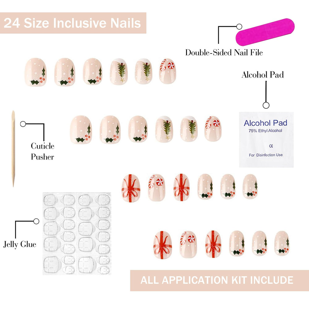 OFDNE Christmas press-on nails featuring tree design for holiday flair