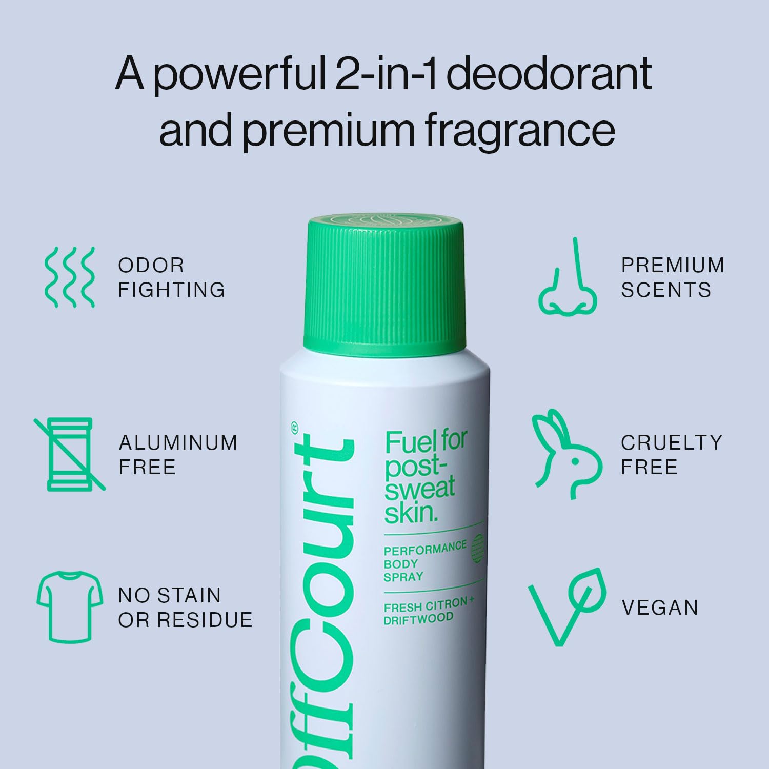OffCourt vegan cruelty-free label signals ethical formulation.