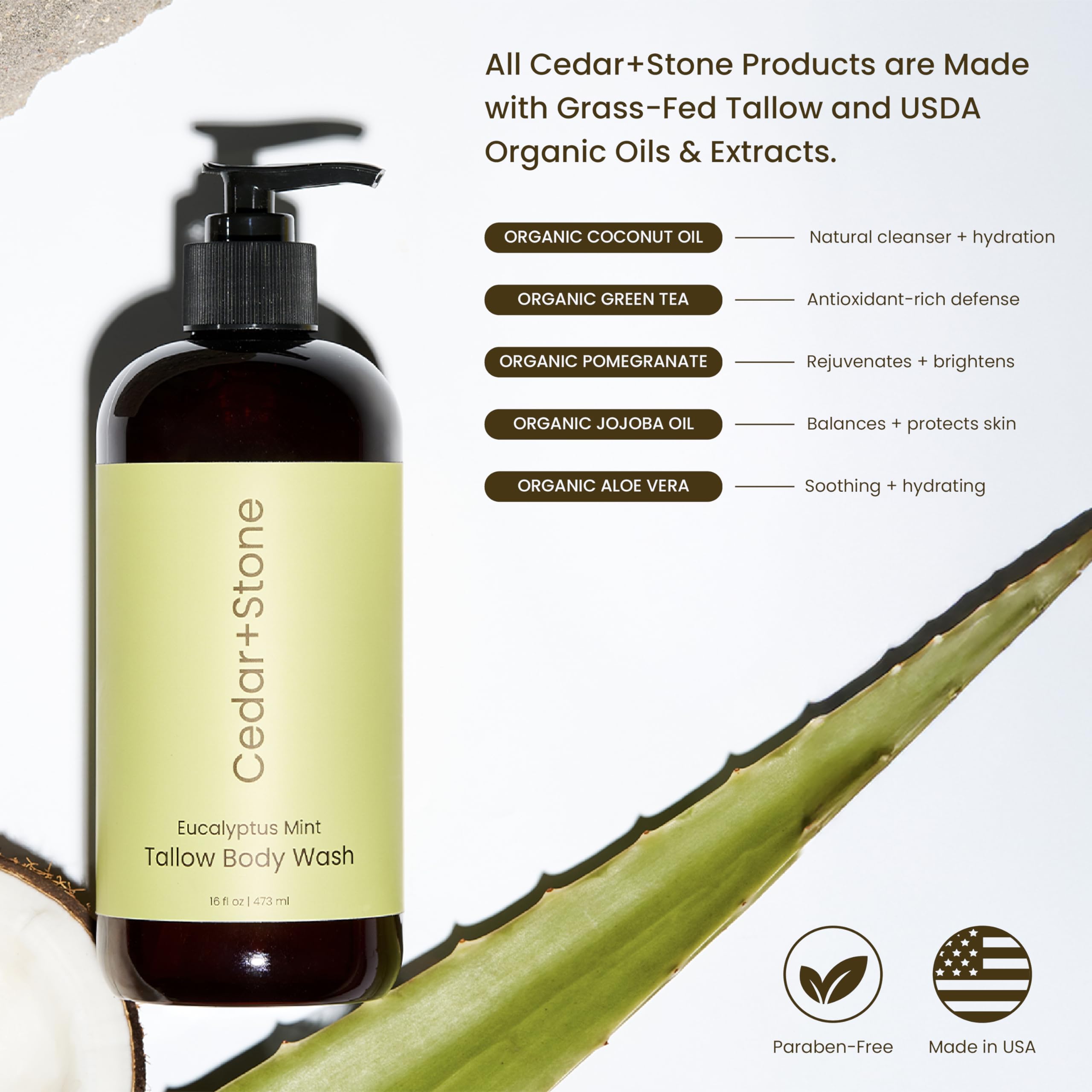 OfficeKit Cedar + Stone Clean Body Wash label close-up highlighting USDA Organic oils.