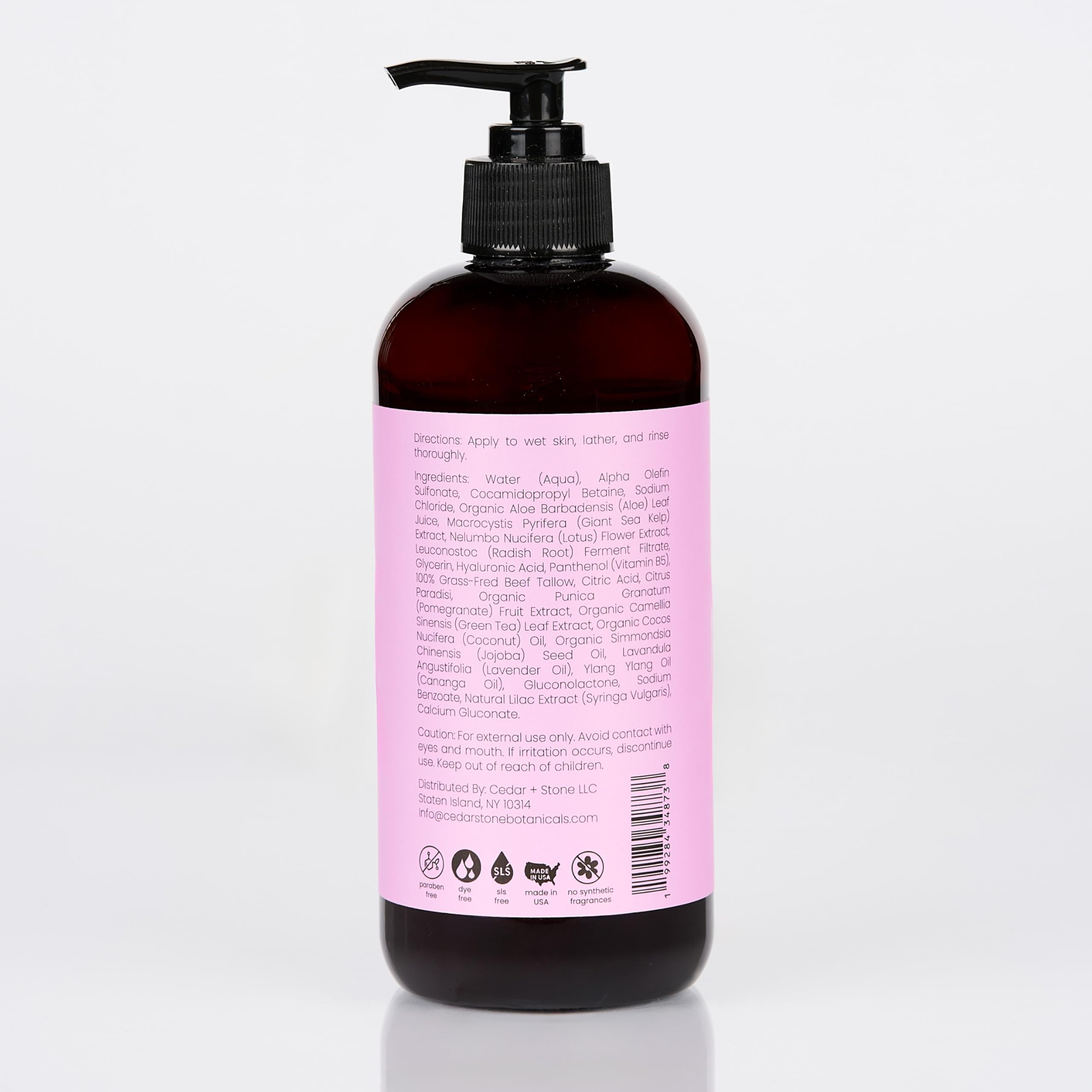 Creamy gel lather forms when massaged into skin for a gentle cleanse.