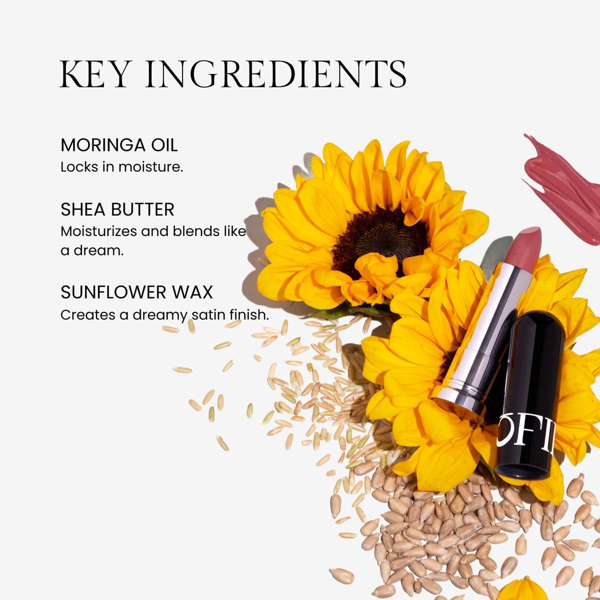 OFIR Lip Rouge Satin Apricot Oil conditions lips while enhancing softness.