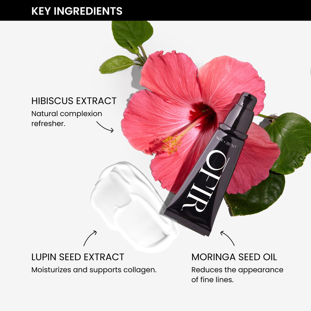 Closeup of jojoba, hibiscus, lupin extracts in OFIR primer.