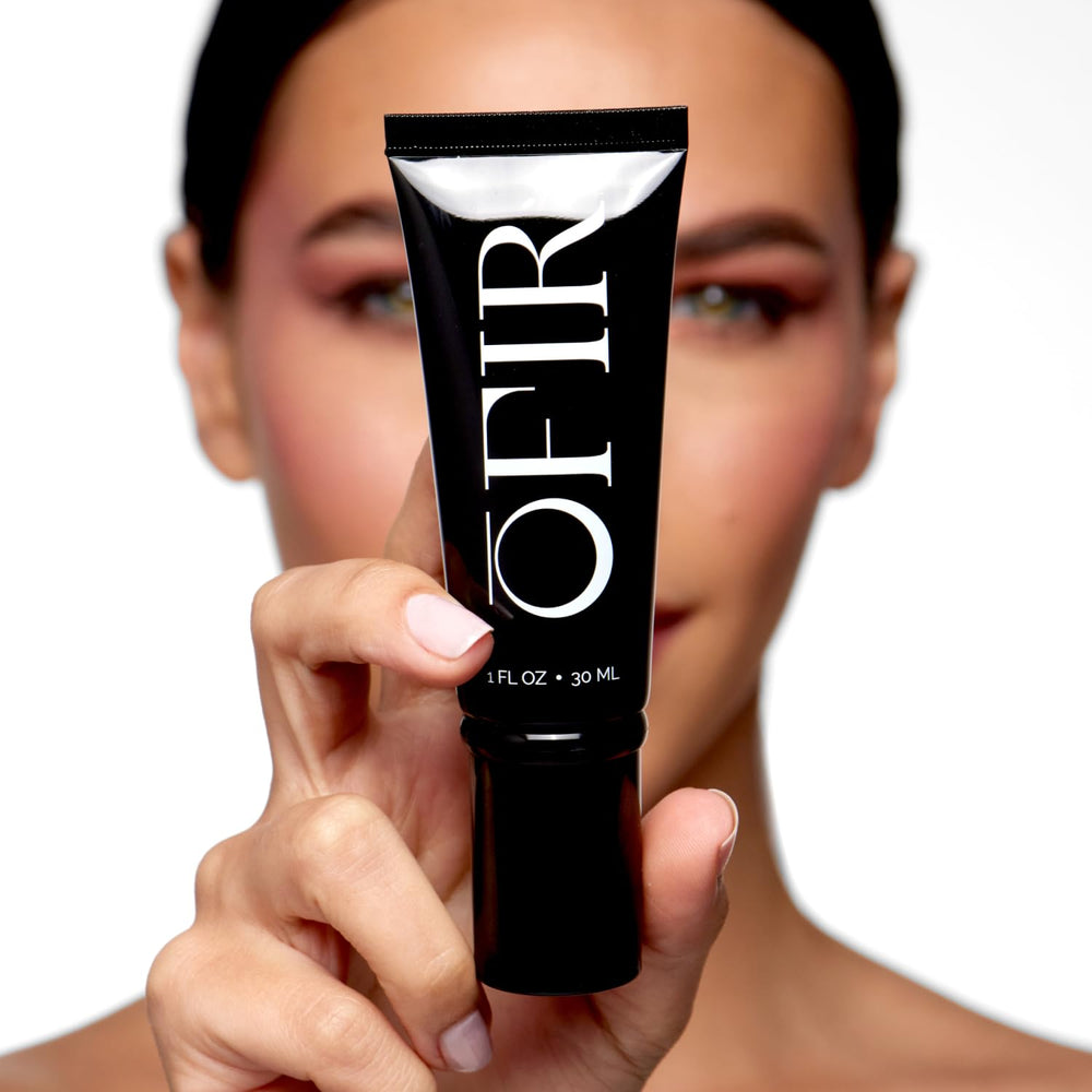Talc-free OFIR primer bottle indicates a skin-safe base.