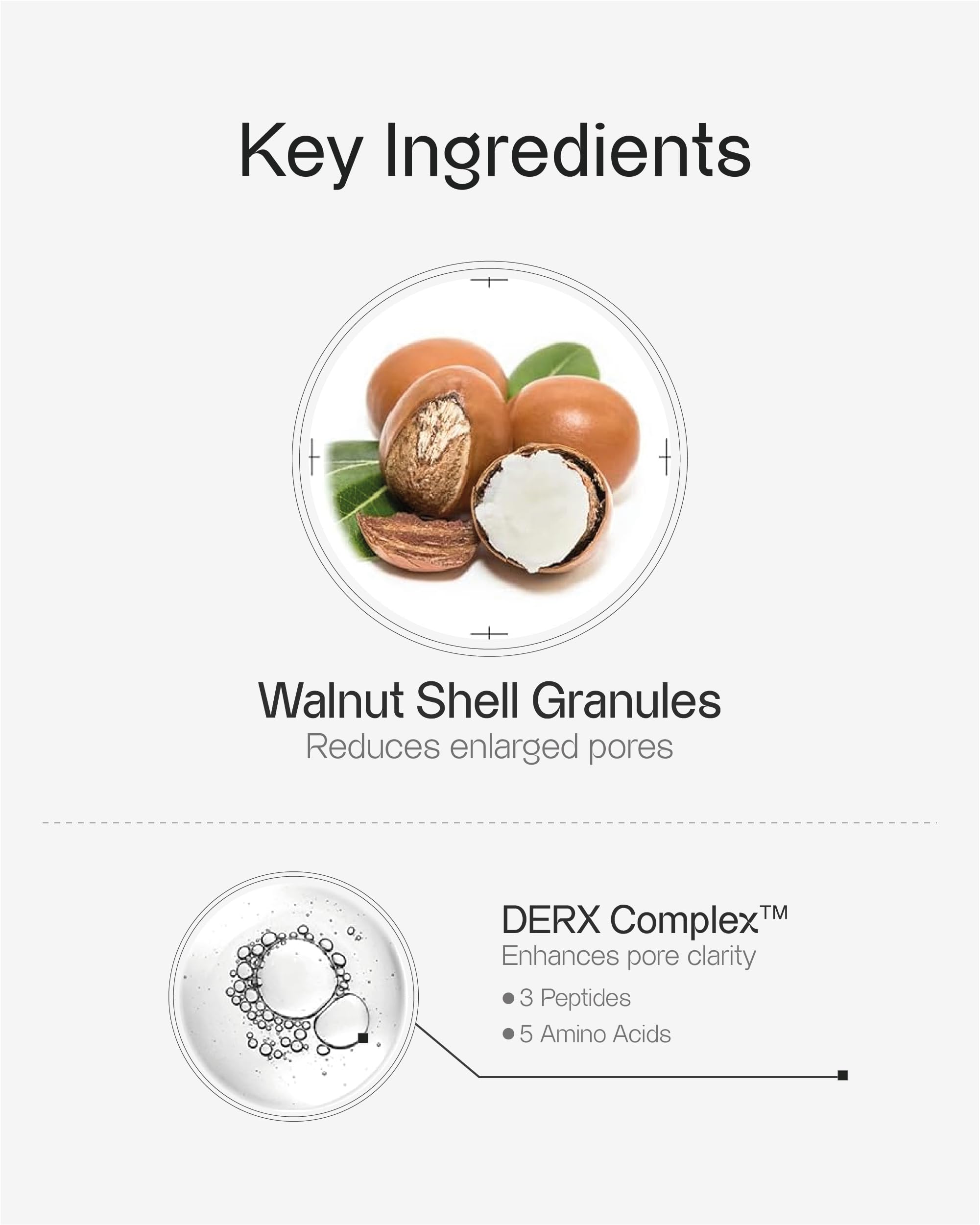 OGANACELL DERX walnut scrub grains enacting gentle exfoliation on skin.