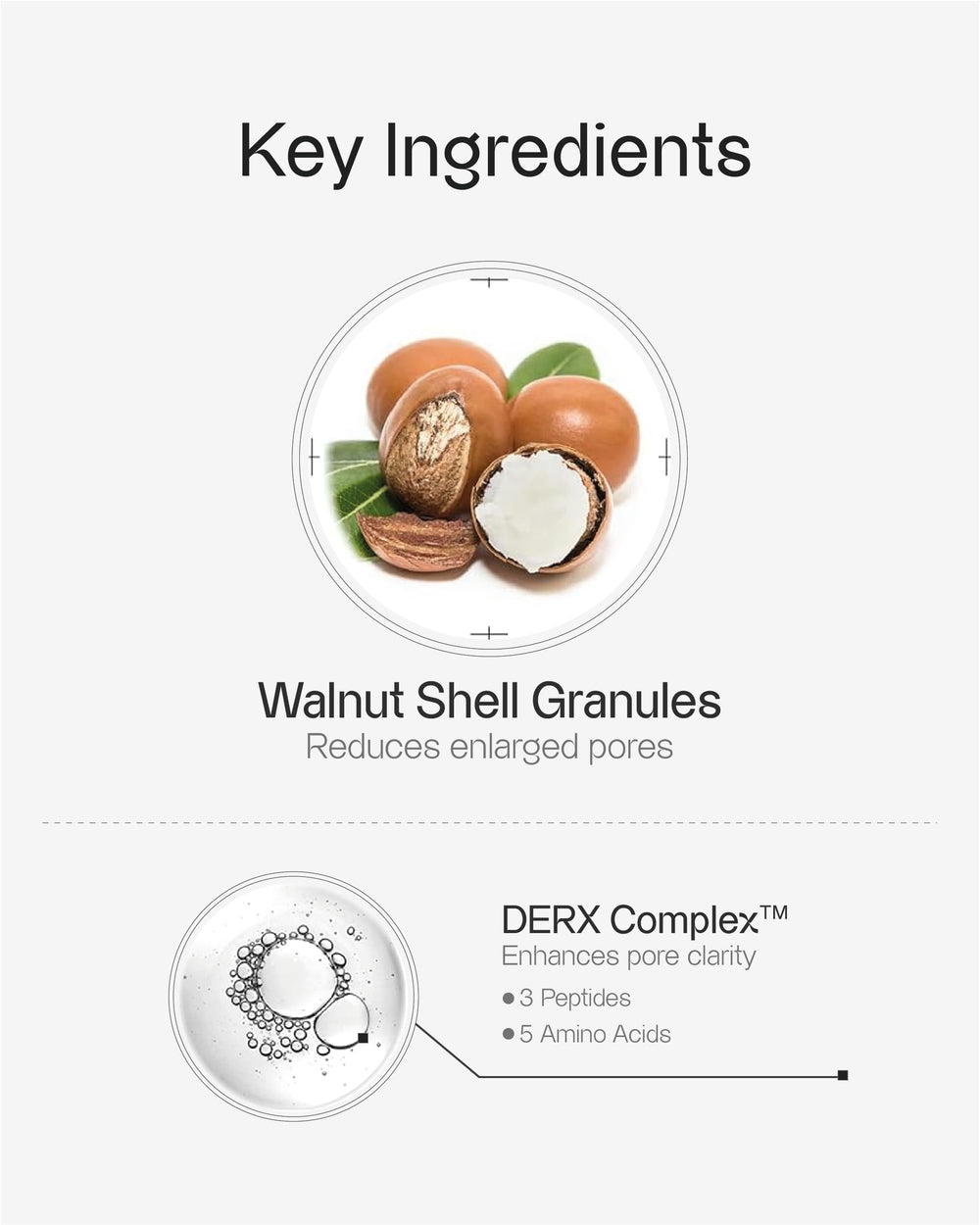OGANACELL DERX walnut scrub grains enacting gentle exfoliation on skin.
