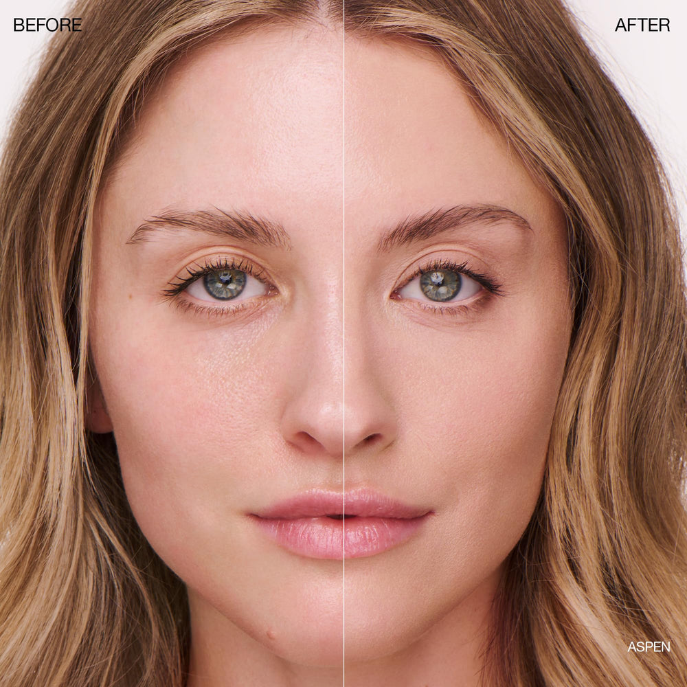 Ogee base brush in action blending tinted moisturizer for seamless results.
