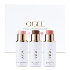 Ogee Face Stick Radiant Collection Trio packaging view highlights portable contour ease