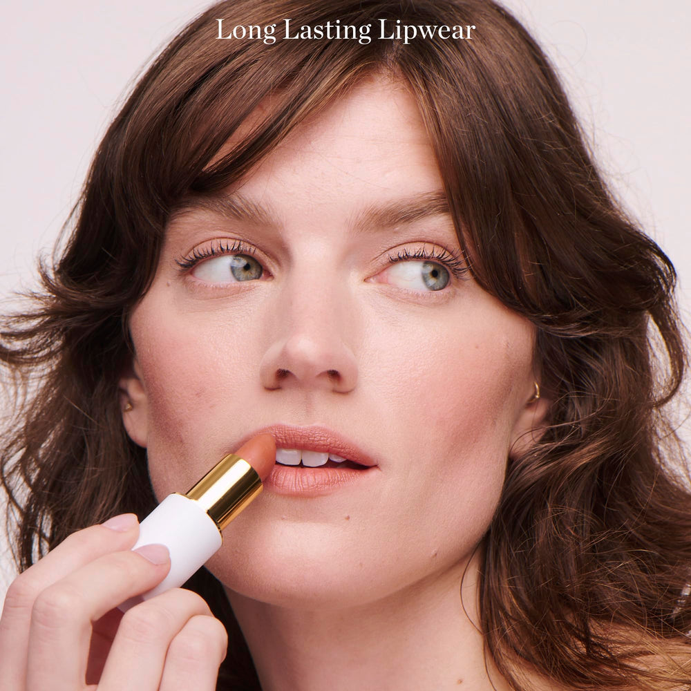 Ogee Full Bloom Juliette on lips demonstrates velvety matte finish with moisture