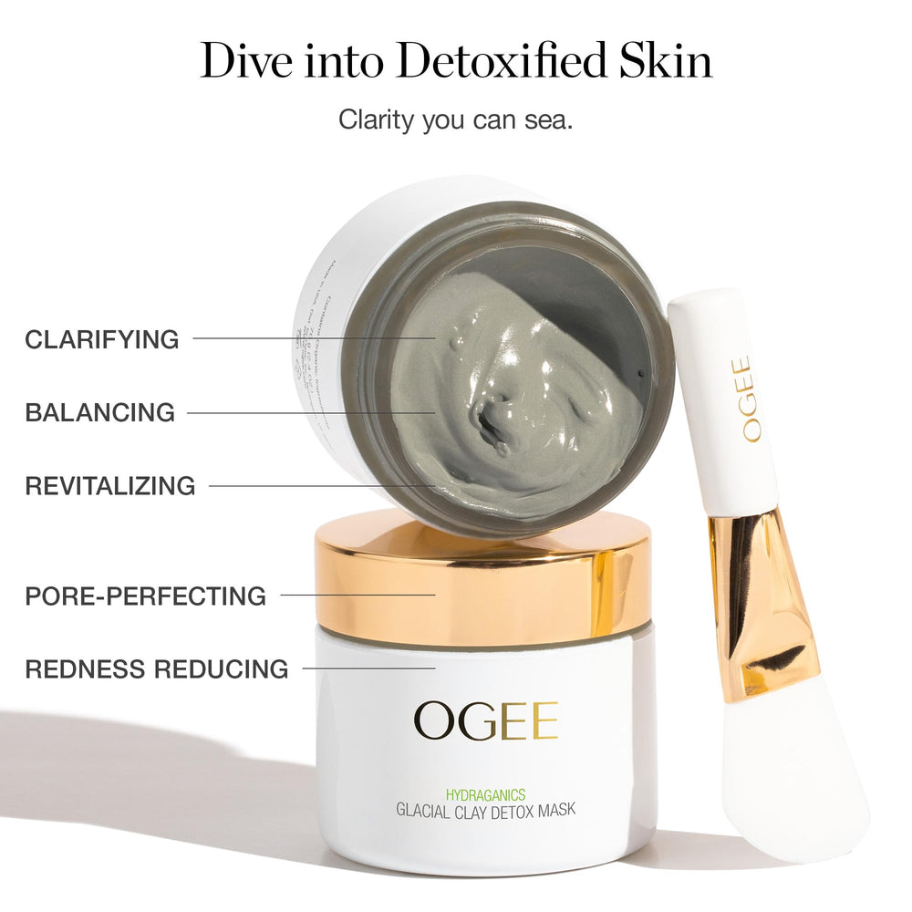 Ogee Glacial Clay Mask dry-down on face showing a smooth finish