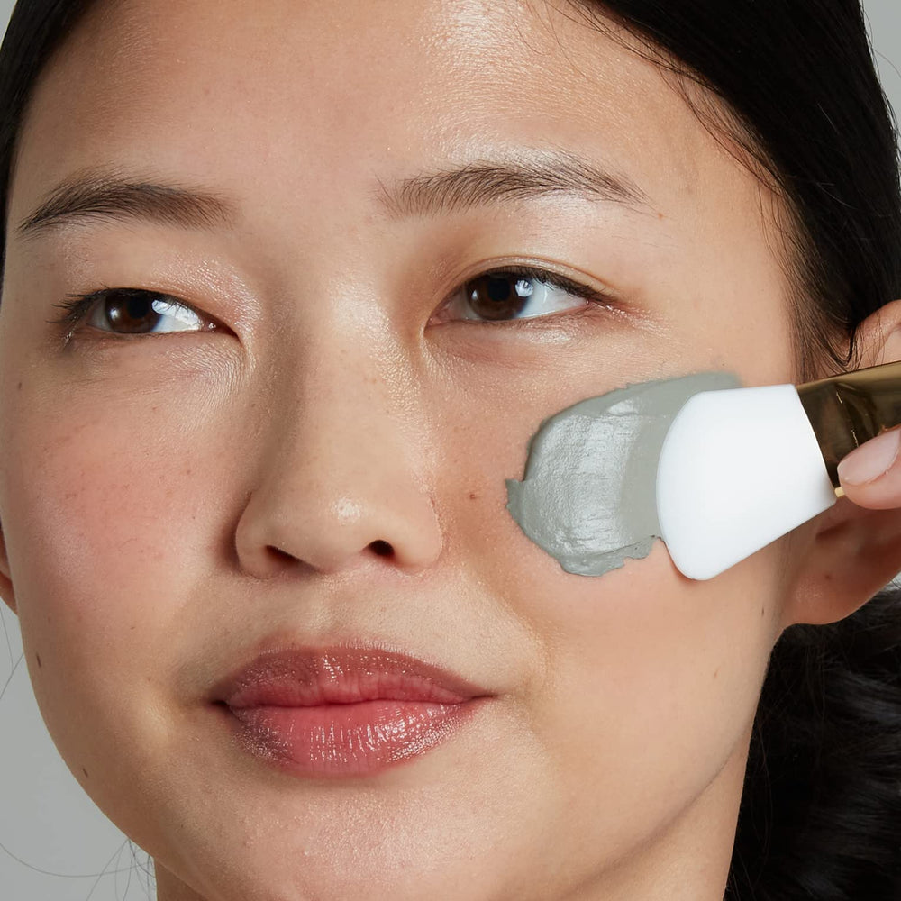 Rinse-off with Ogee Glacial Clay Mask revealing clean pores