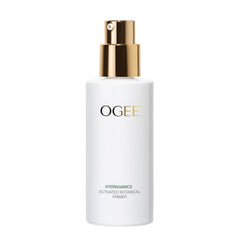Ogee makeup primer bottle with pump delivering light hydration for a smooth base.