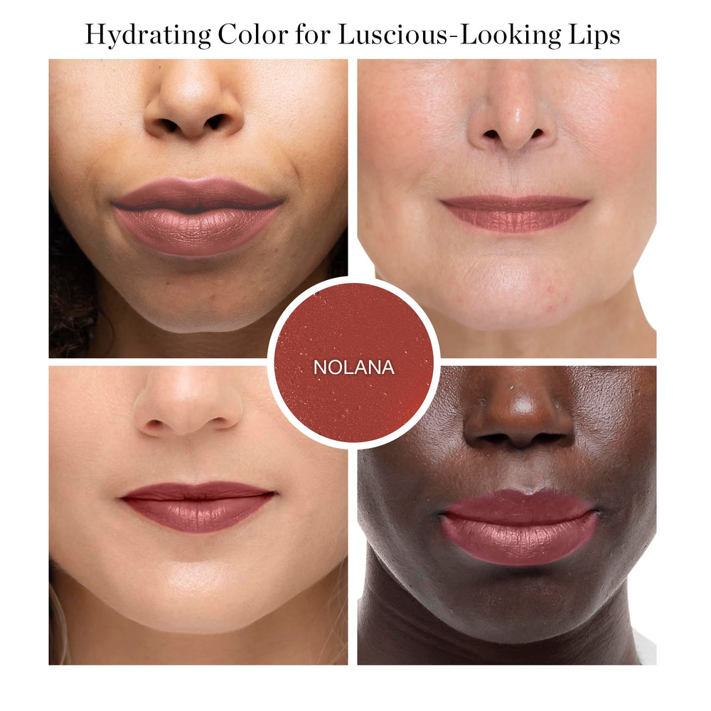 Ogee Nolana lip oil swatch showing buildable color for daily wear.