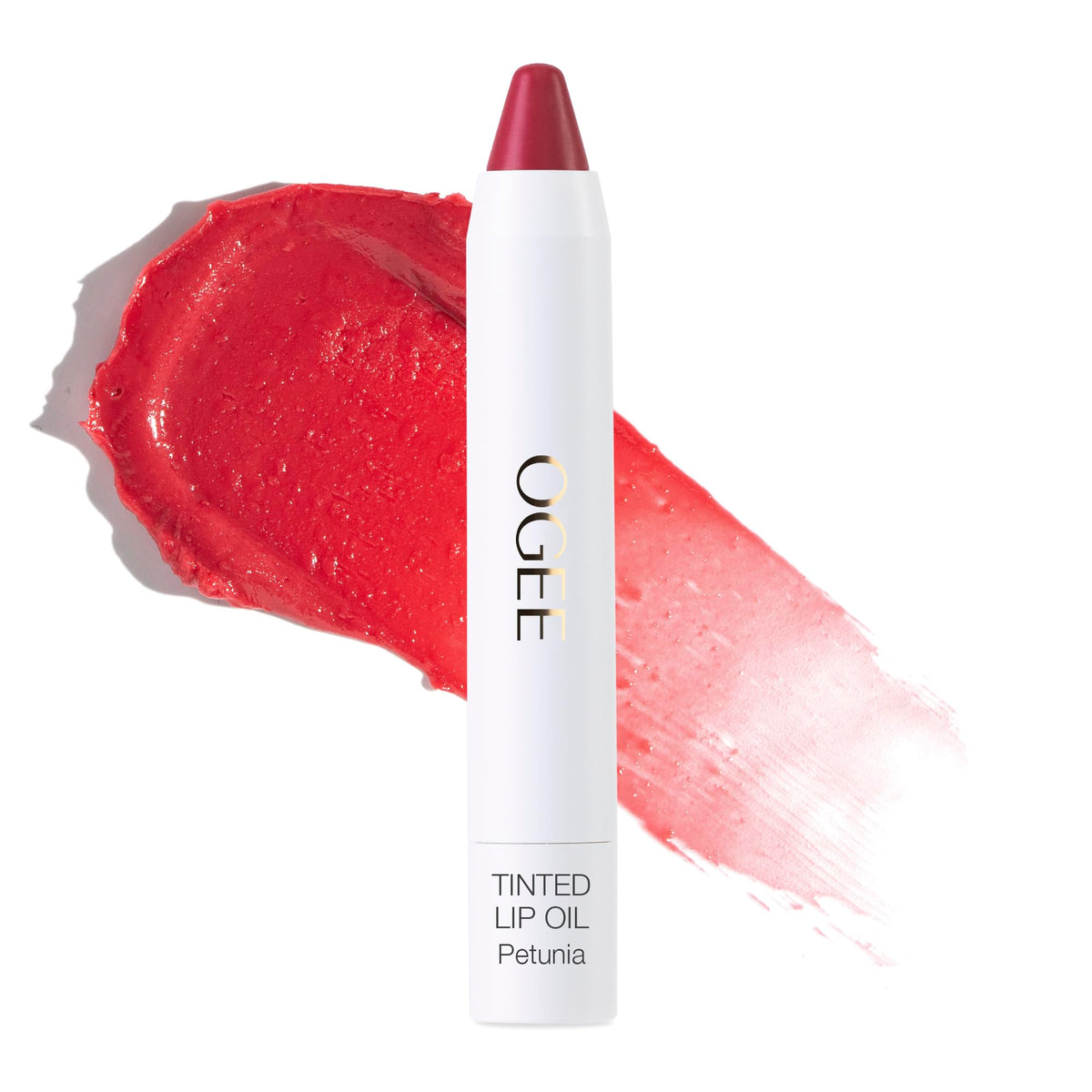 Ogee Petunia Lip Oil bottle showing sheer blush finish for lips