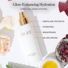 Ogee Rose Botanical Face Mist ingredients panel highlights soothing botanicals.