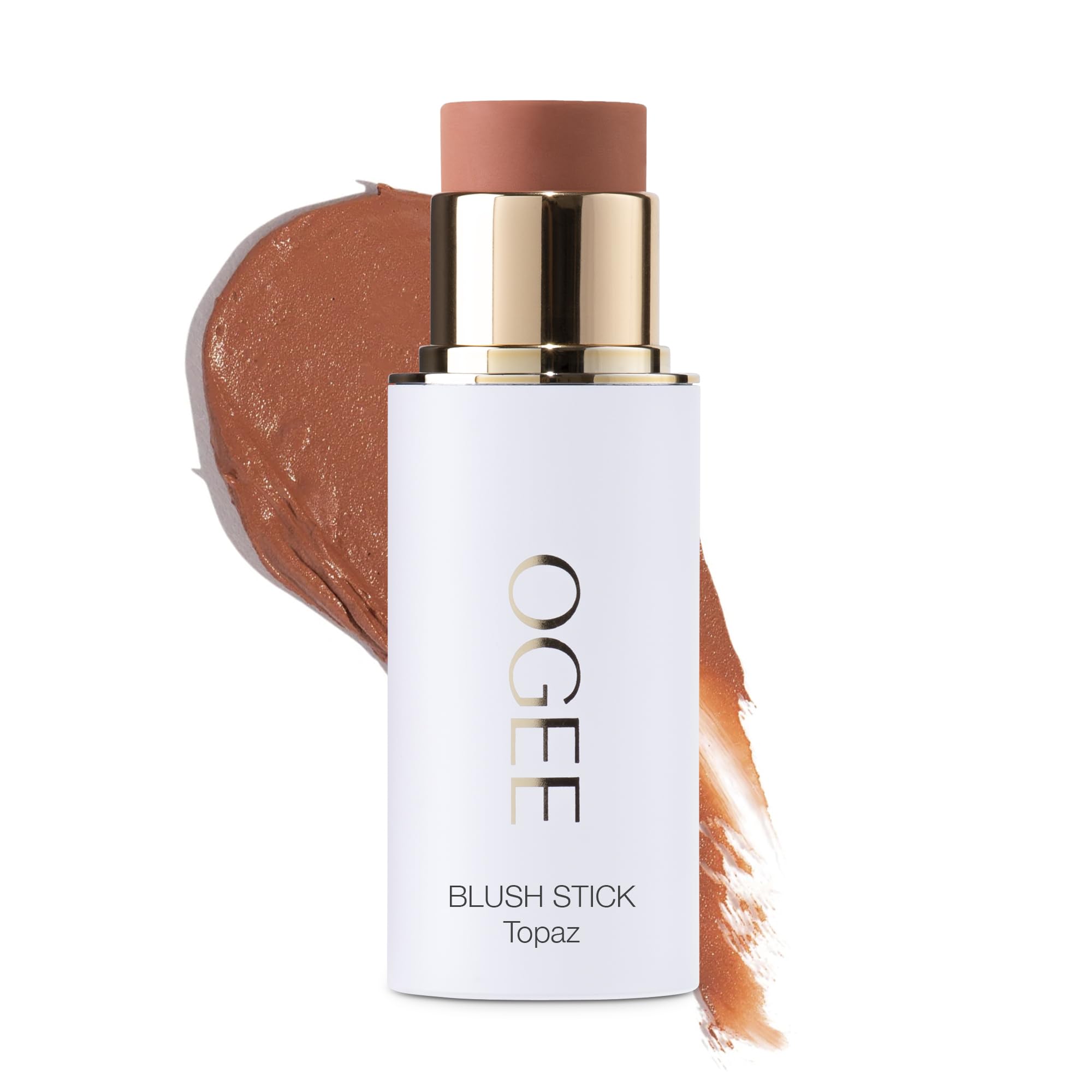 Ogee Sculpted Face Stick Topaz Rosy Peach packaging for on-the-go glow.
