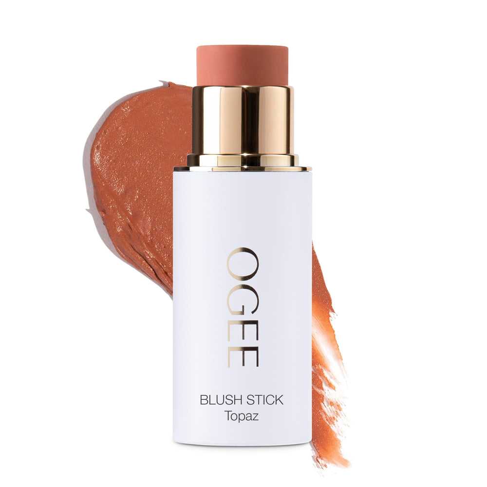 Ogee Sculpted Face Stick Topaz Rosy Peach packaging for on-the-go glow.