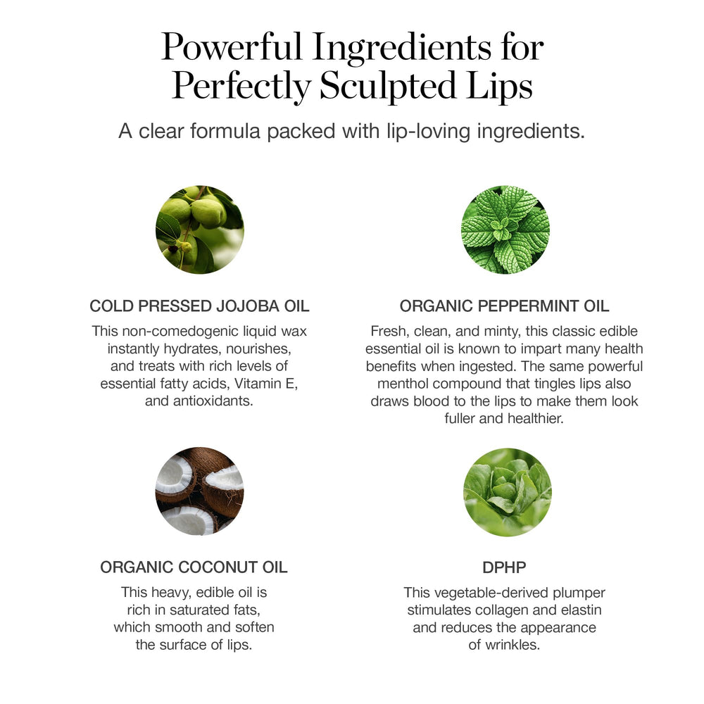 Ogee Sculpted Lip Oil application image showing glide and minty refreshment.