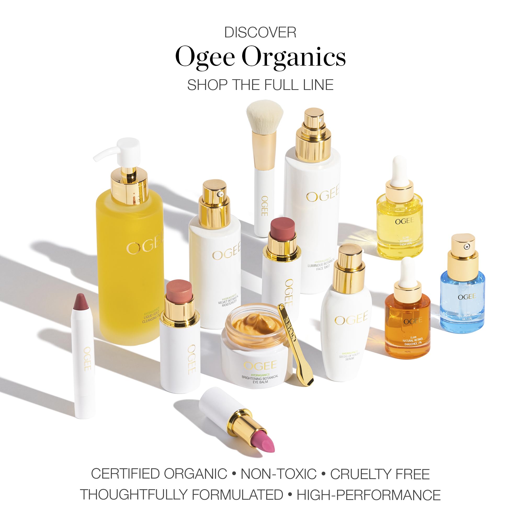 Ogee Viola color-boosted lip oil with moisturizing jojoba and coconut oils.