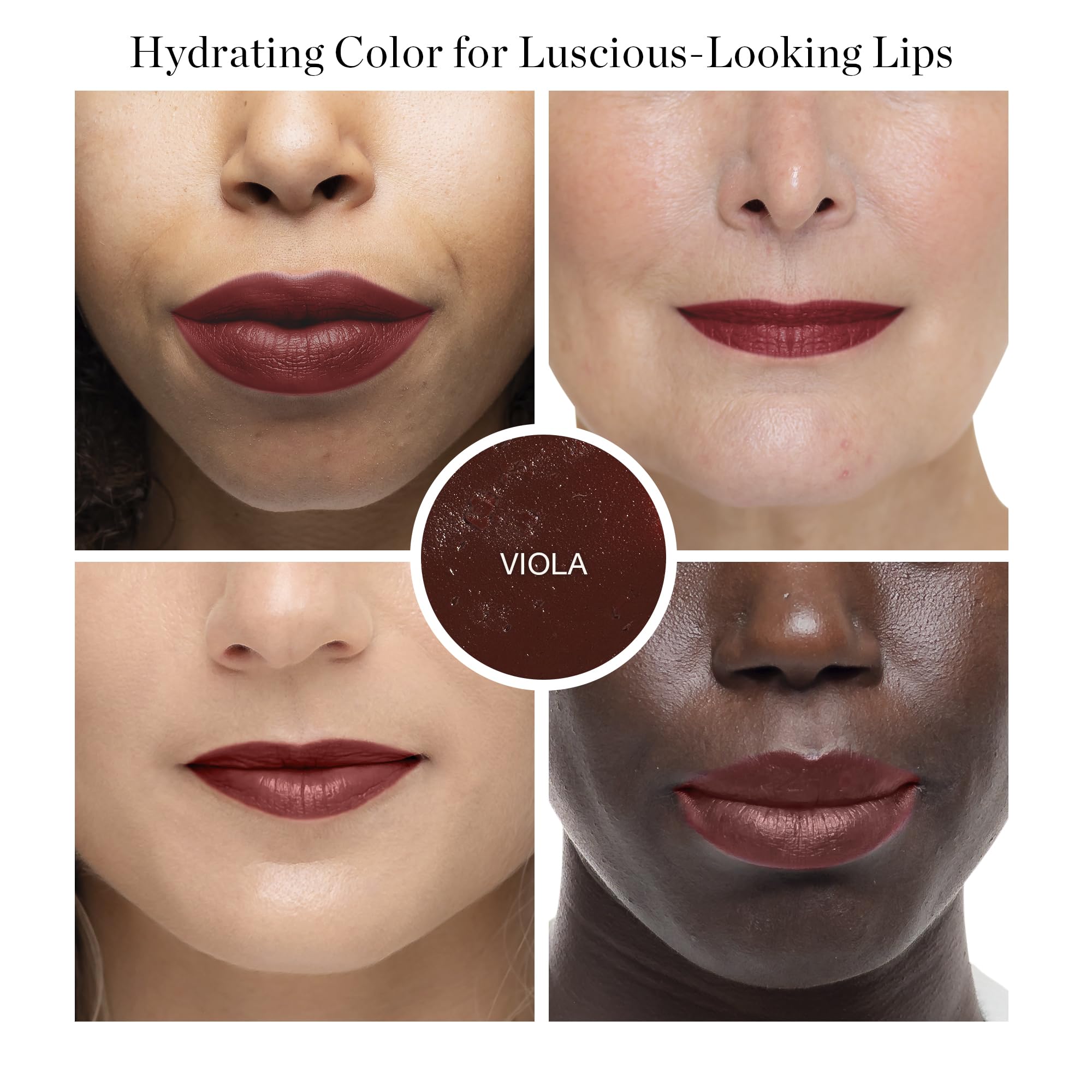 Ogee Viola sheer color layer for lightweight lip tint and conditioning.