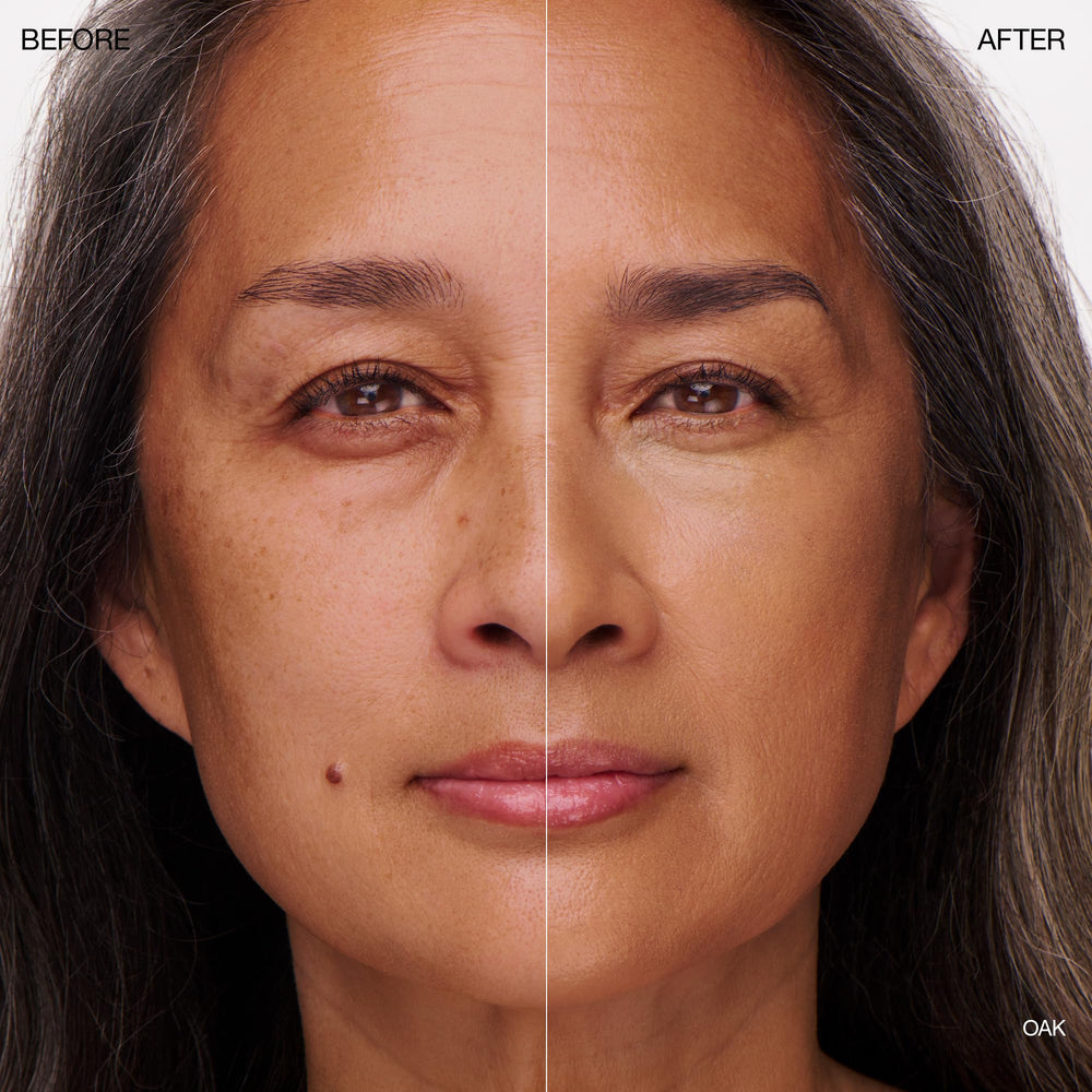 Texture on skin demonstrates lightweight, buildable coverage for a second-skin feel.
