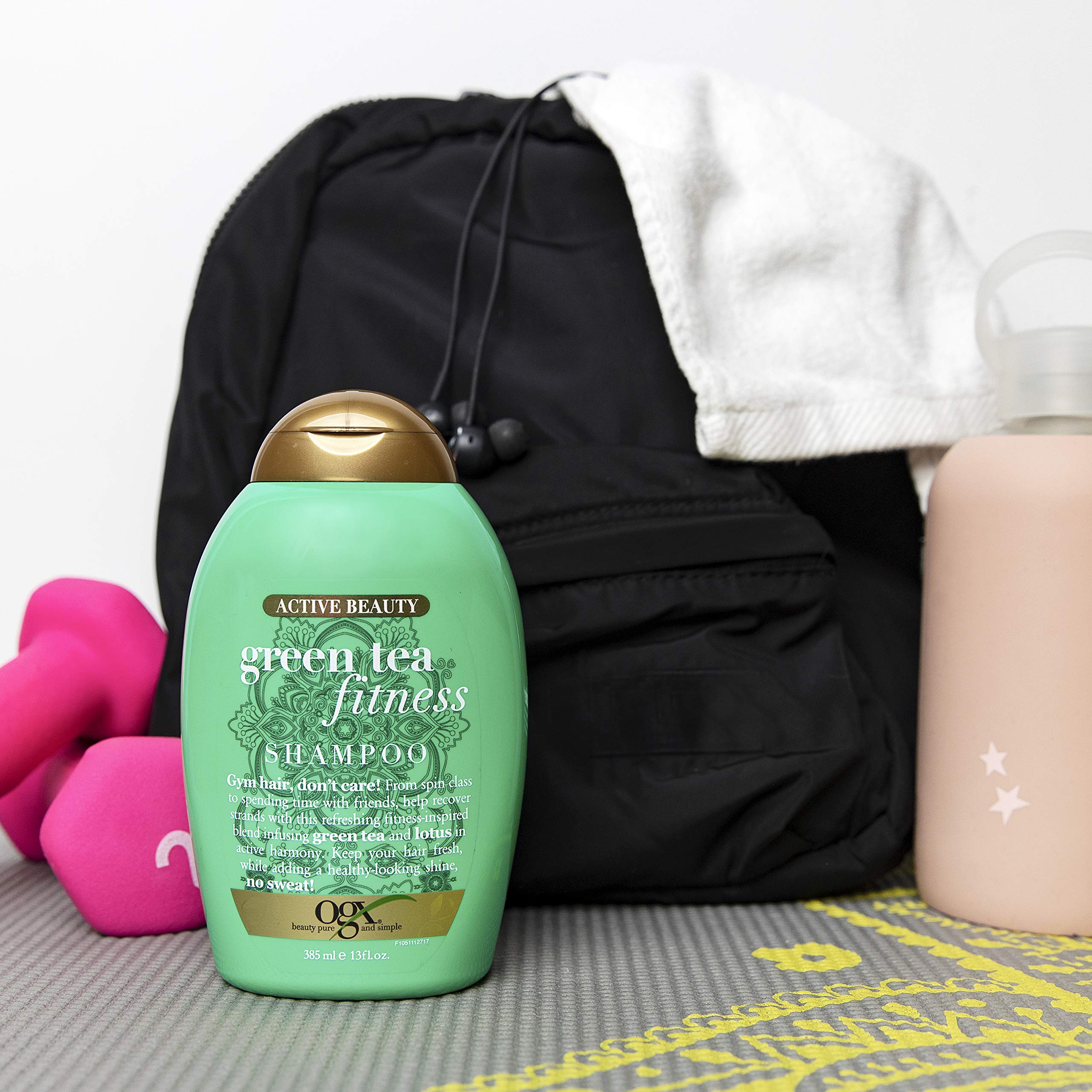 OGX Active Beauty Green Tea Fitness Shampoo rinse for a clean, lightweight feel.