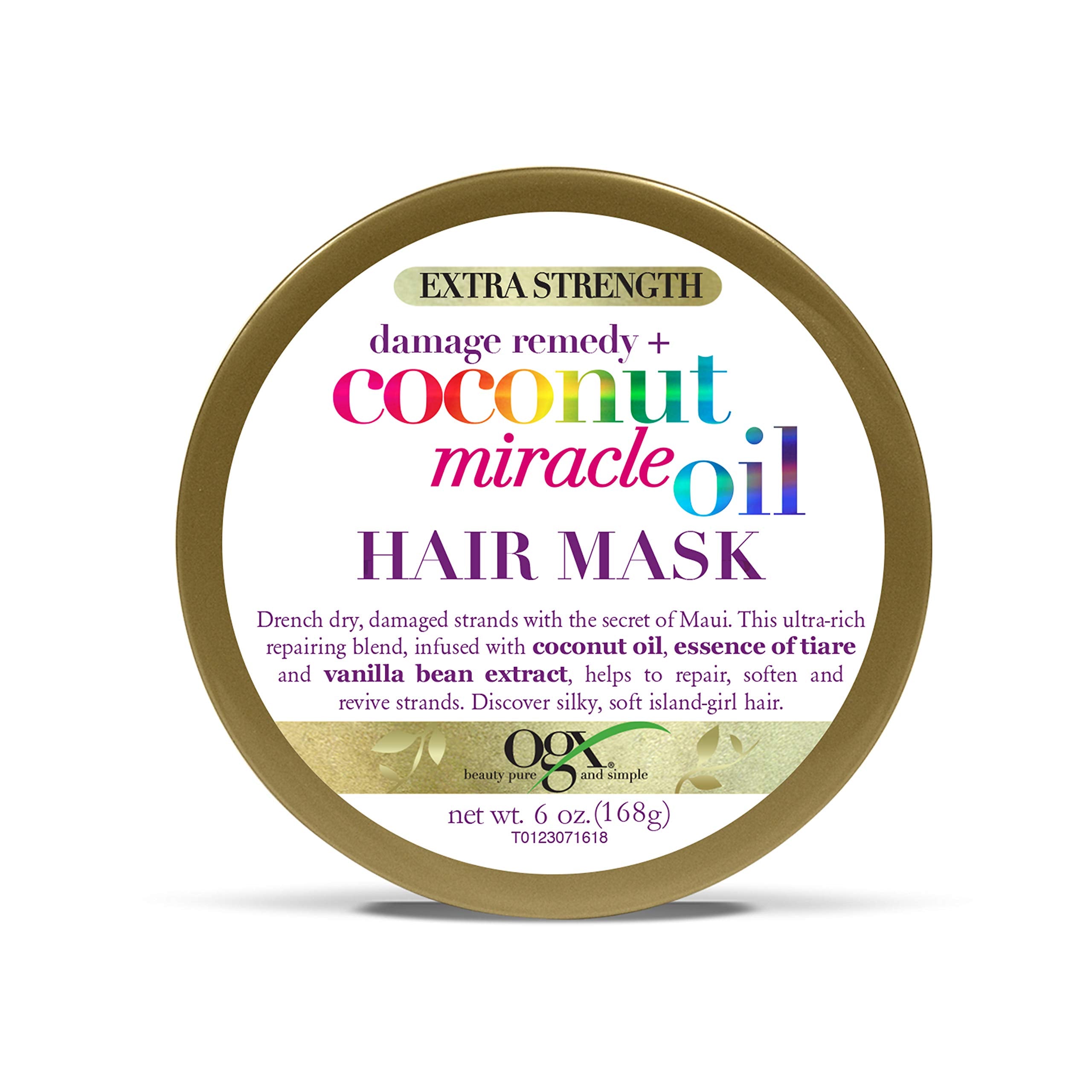 OGX Damage Remedy Coconut Miracle Oil Mask bottle for deep conditioning and smoother strands.