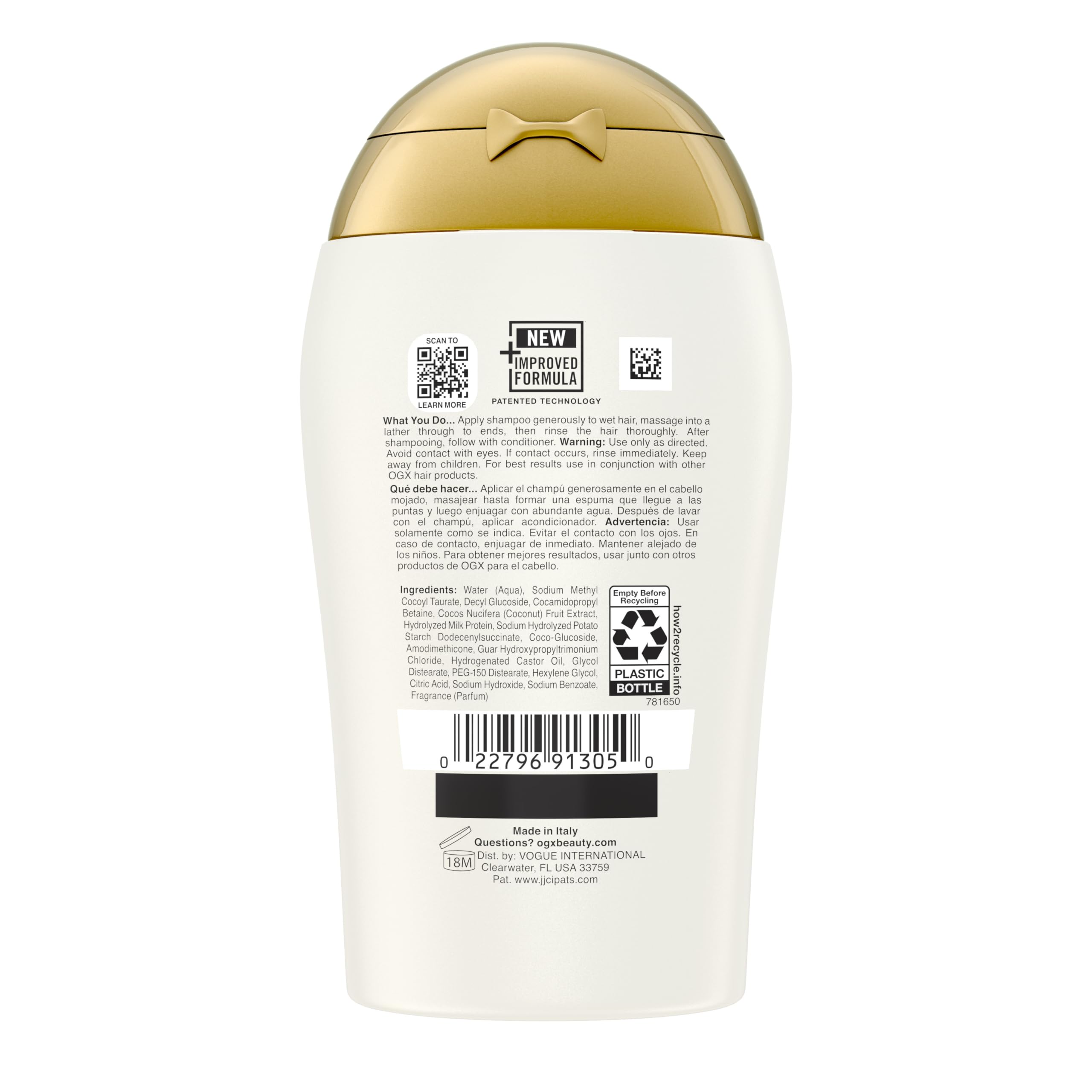 OGX Nourishing Coconut Milk Shampoo bottle reflected on glass signals premium branding.