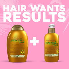 Curl-friendly care: OGX Pracaxi Recovery Oil Conditioner on curly hair ready for styling.