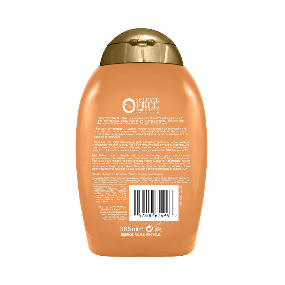 OGX Strength Length Golden Turmeric Conditioner with amla extract nourishes from roots to tips