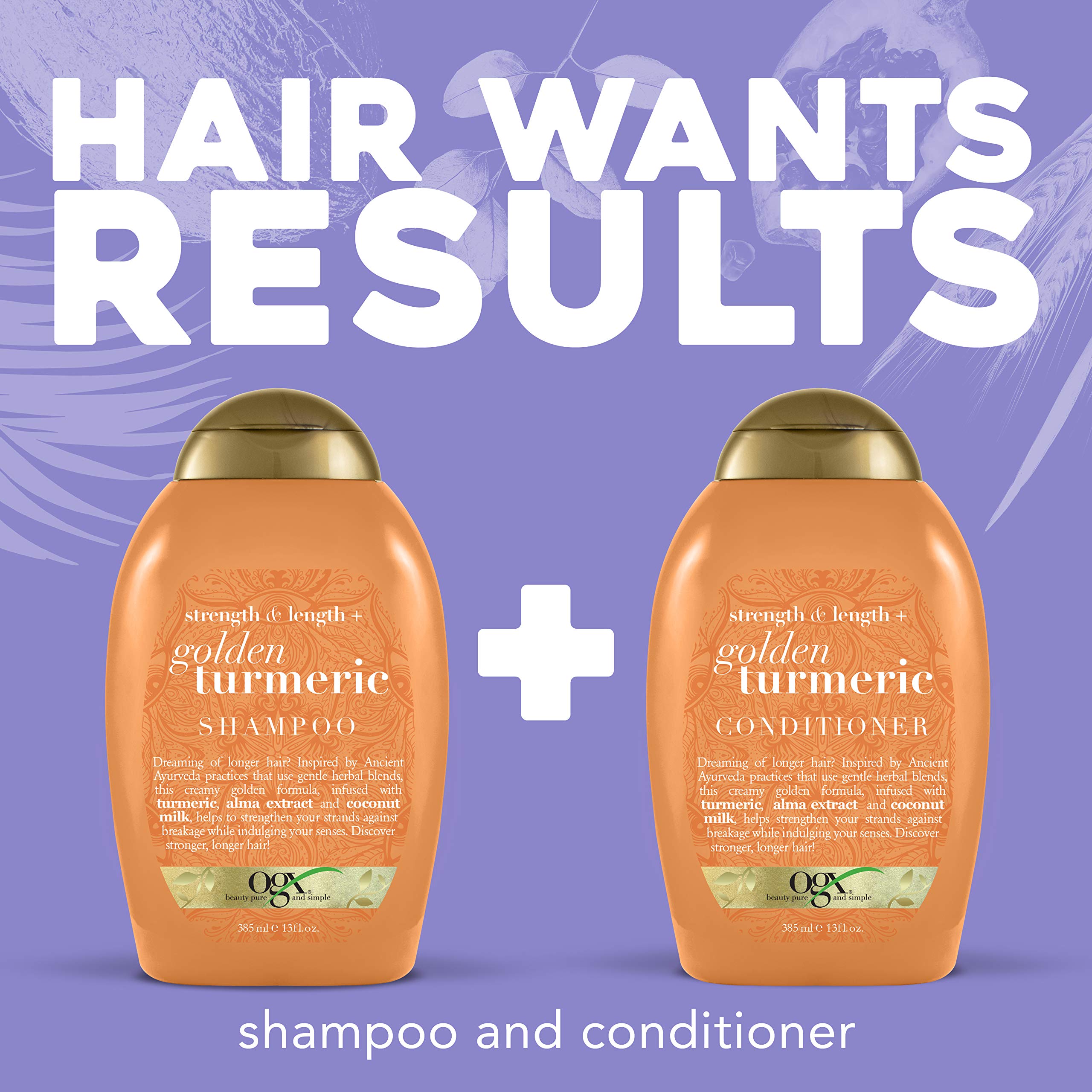 OGX Strength Length Turmeric Shampoo amla extract visual emphasizing herbal nourishment