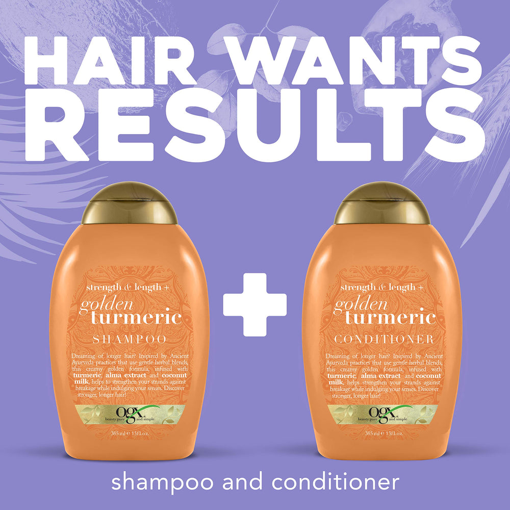 OGX Strength Length Turmeric Shampoo amla extract visual emphasizing herbal nourishment