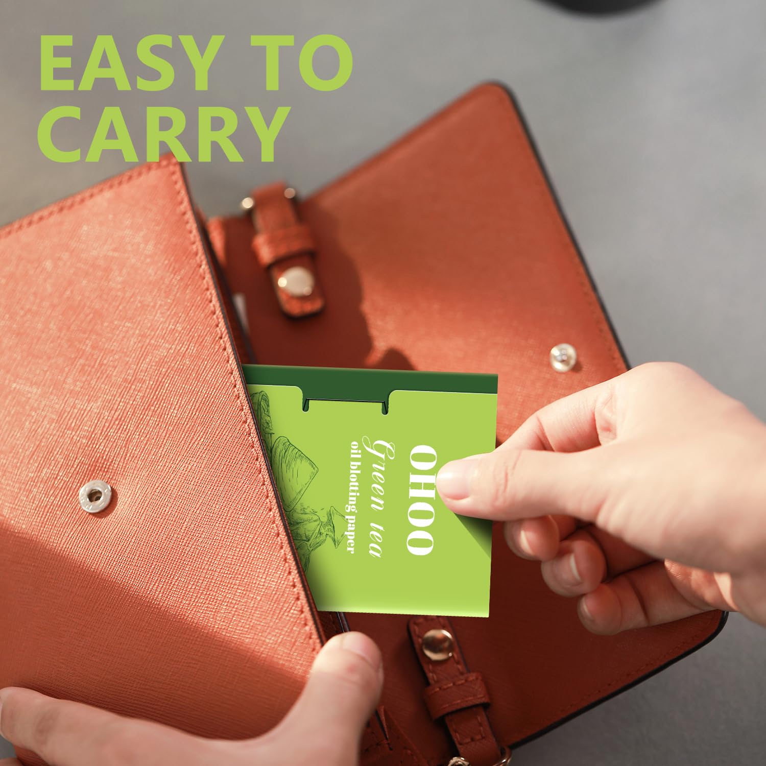 OHOO blotting paper before photo use demonstrates instant matte finish.