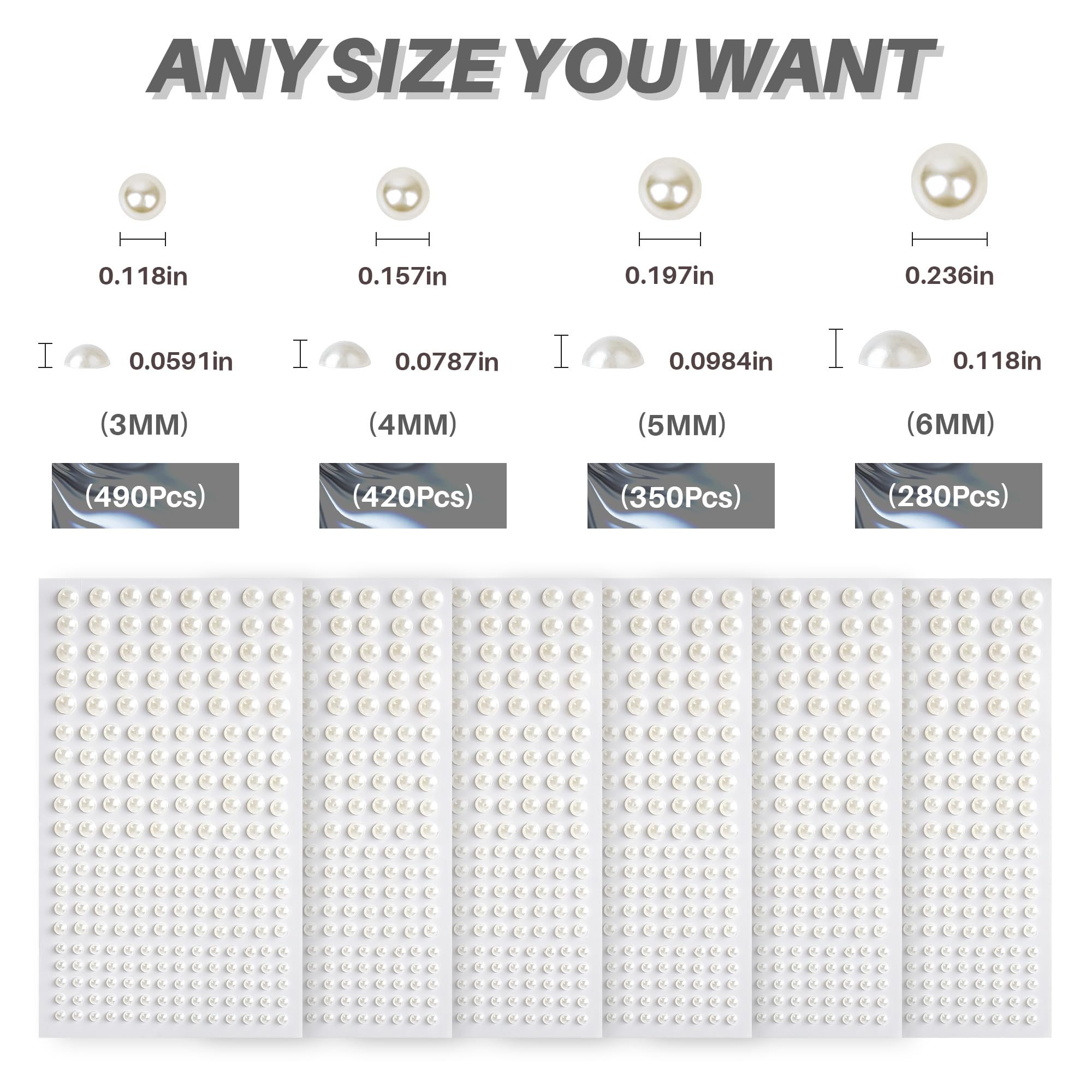 OHLLARTS self-adhesive pearls close-up, ready to apply on skin or hair.