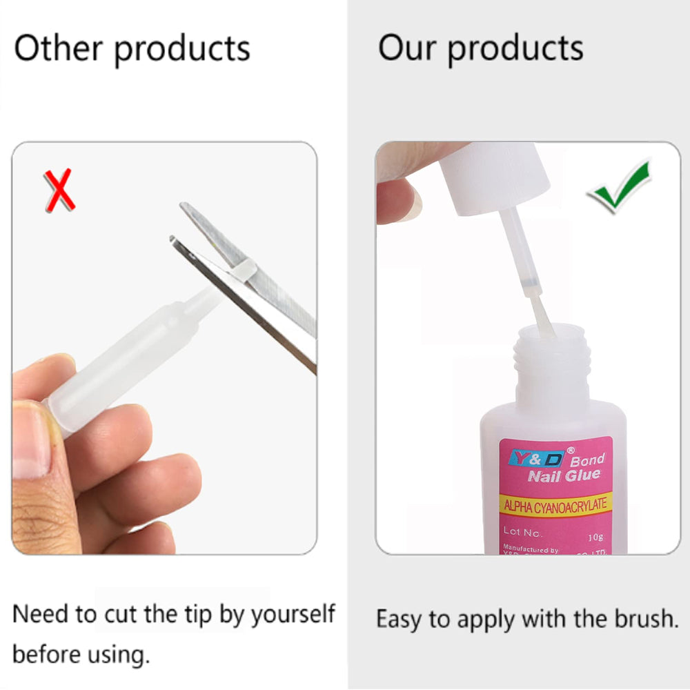Ohlove brush-on nail glue 10g bottle for quick tip bonding and DIY nail arts.