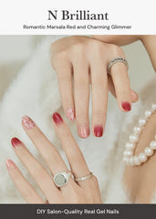 Ohora Brilliant red pattern nail wrap applied on nail for salon-like finish